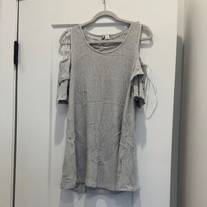 Elle Black and White Striped Cold Shoulder Tee